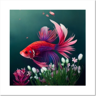 Floral betta fish Posters and Art